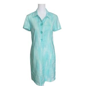 Leggiadro Linen Blend Shirt Dress Women's Size 6 Light Blue Minimalist